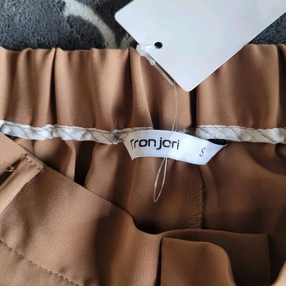 Tronjori Womens High Rise Wide Leg Pants Brown Size Small Pleated Pockets Nwt - Picture 3 of 9